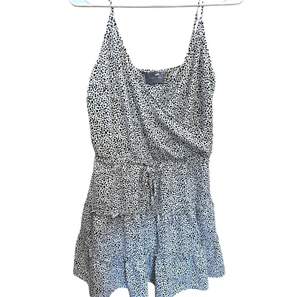 Hudson Gray Dalmatian Print Ruffle Mini Dress White Black Wrap Tiered Medium